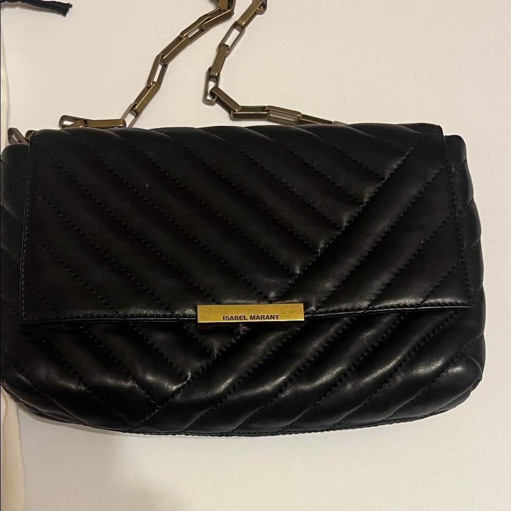 Isabel Marant Black Quilted Clutch with Gold Accents